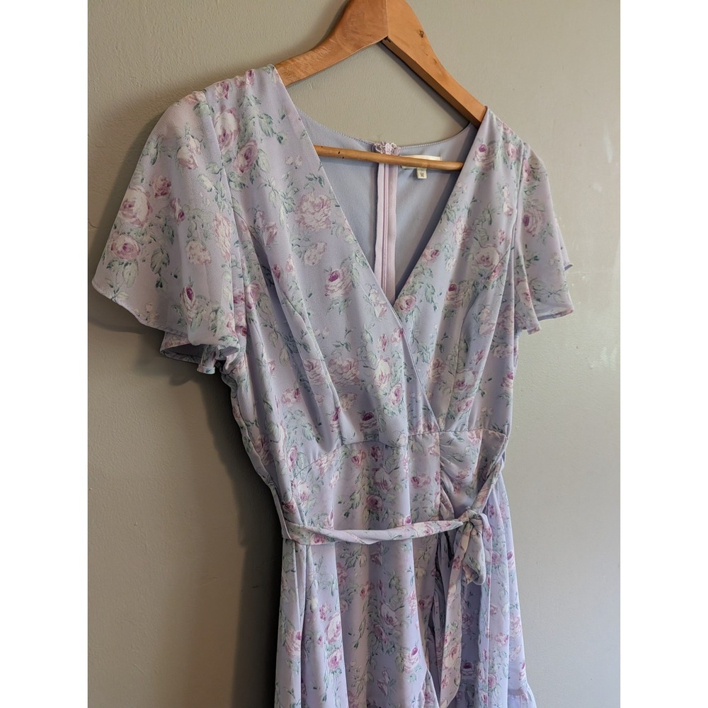 Pastel Floral Dress Fairy Coquette Twee Flutter Sleeve Purple Medium Faux Wrap - Picture 4 of 16